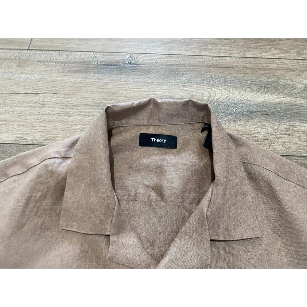 Theory Daze 100% Linen Button Down Shirt Men's M Short Sleeve Blue Camp Collar - Picture 3 of 8
